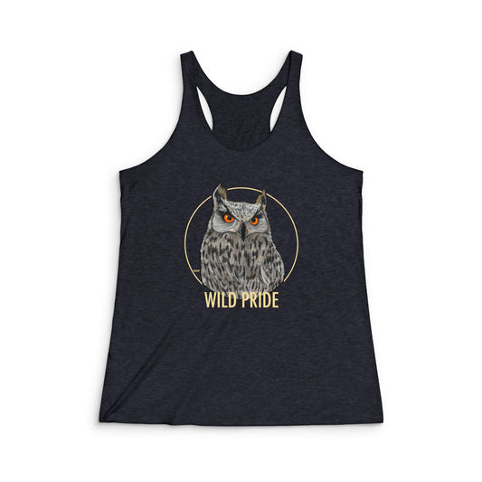 Owl - Wild Pride Natural - Racerback Tank - Perfect for Summer, Gym, Yoga, Festivals, and Nature Lovers